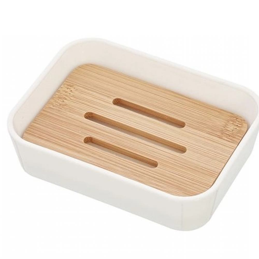 Porta Sapone bianco/bamboo 