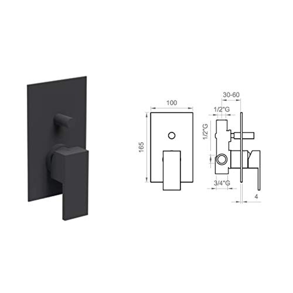 Miscelatore con deviatore Quadro nero 