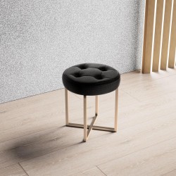 Pouf Tondo con piedi oro ecopelle nero h 45 cm