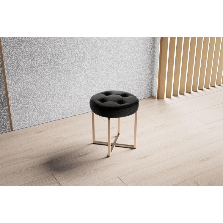 Pouf Tondo con piedi oro ecopelle nero h 45 cm