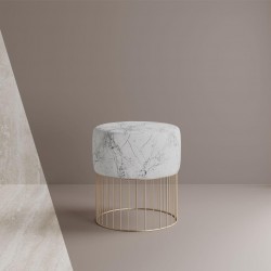 Pouf Tondo in ecopelle marmo con piedi oro h 45 cm