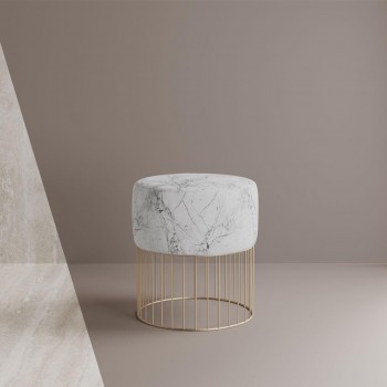 Pouf Tondo in ecopelle marmo con piedi oro h 45 cm