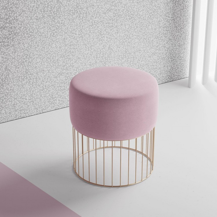 Pouf Tondo in ecopelle con piedi oro h 45 cm