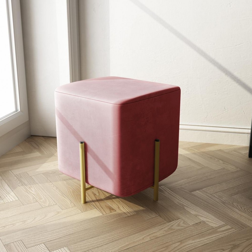 Pouf quadrato in velluto rosa 30x30