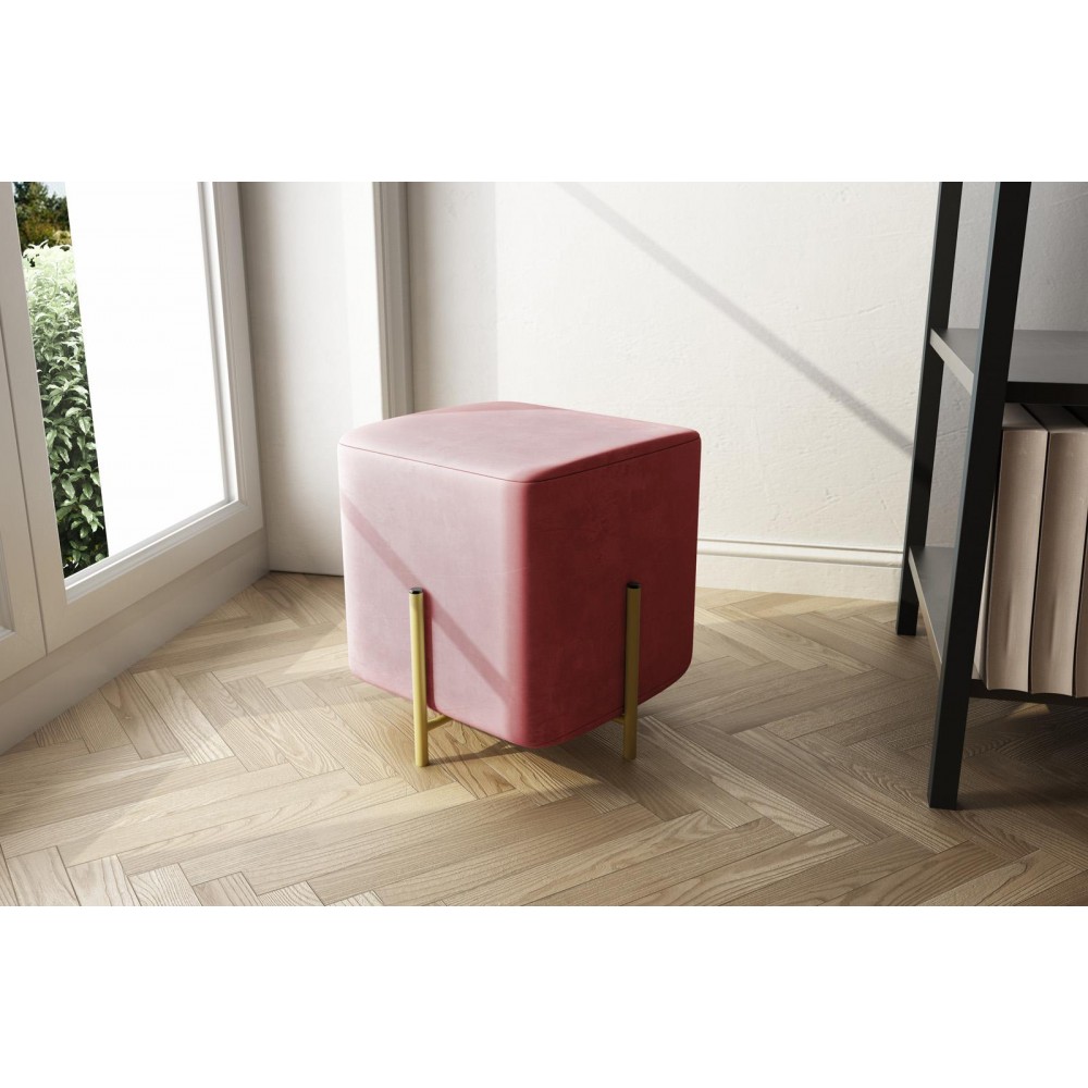 Pouf quadrato in velluto rosa 30x30