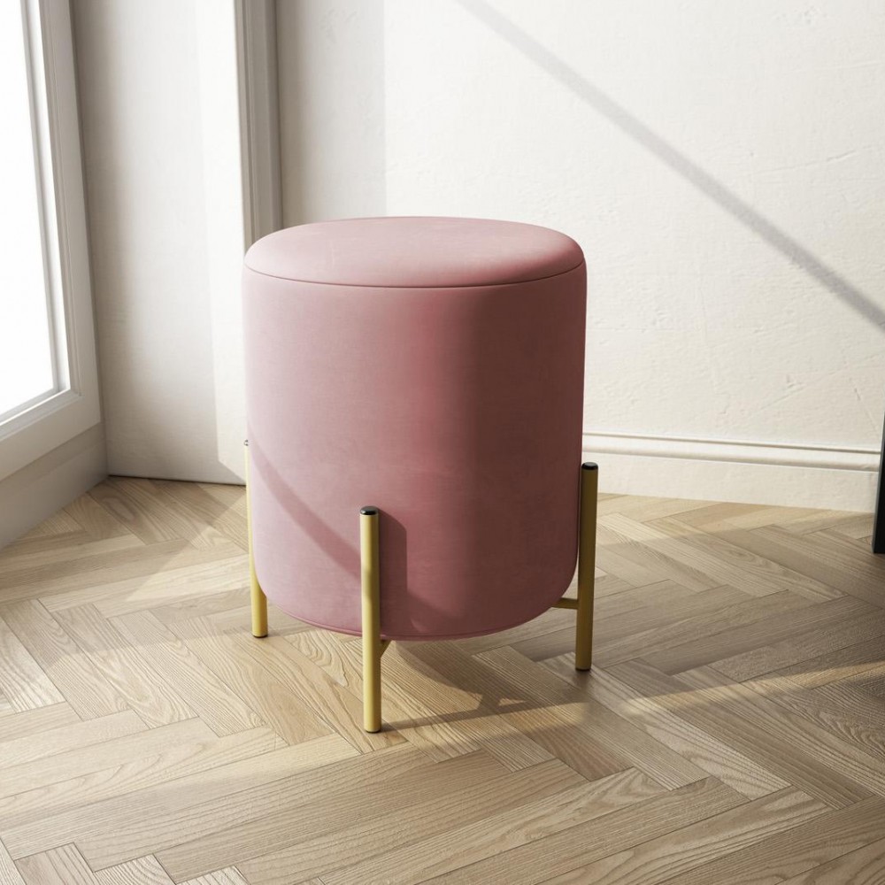 Pouf in velluto rosa piedi oro