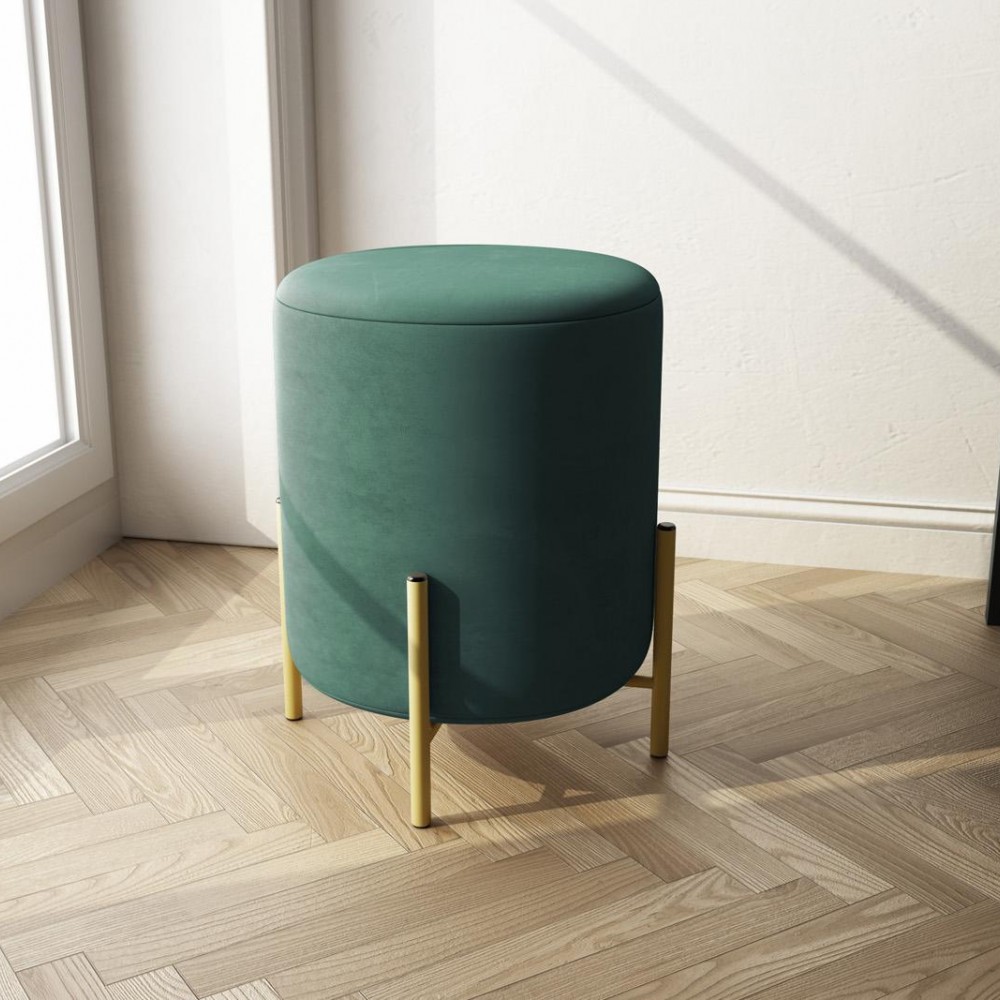 Pouf in velluto verde piedi oro