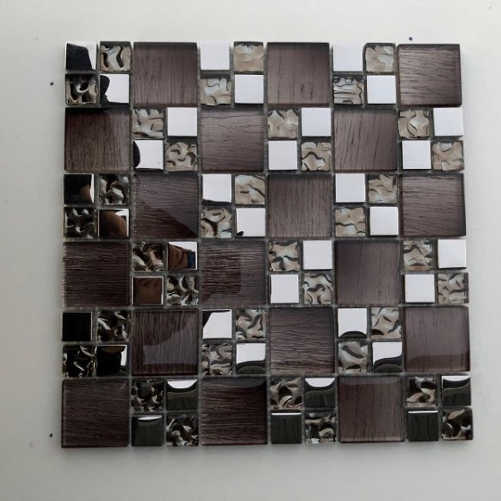 Mosaico su rete Legno Brown - 30x30 Cm