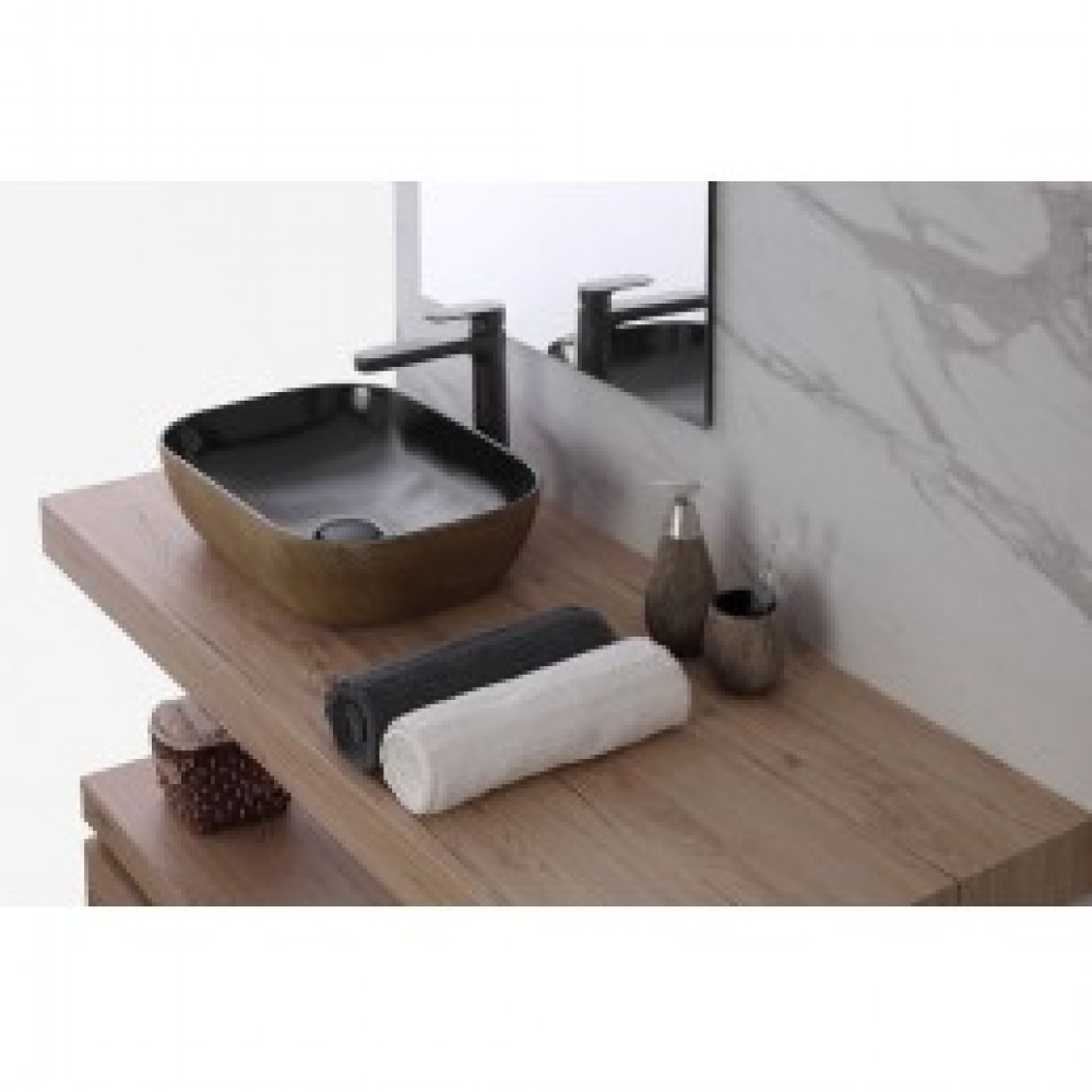 Lavabo da appoggio in ceramica nero e oro 